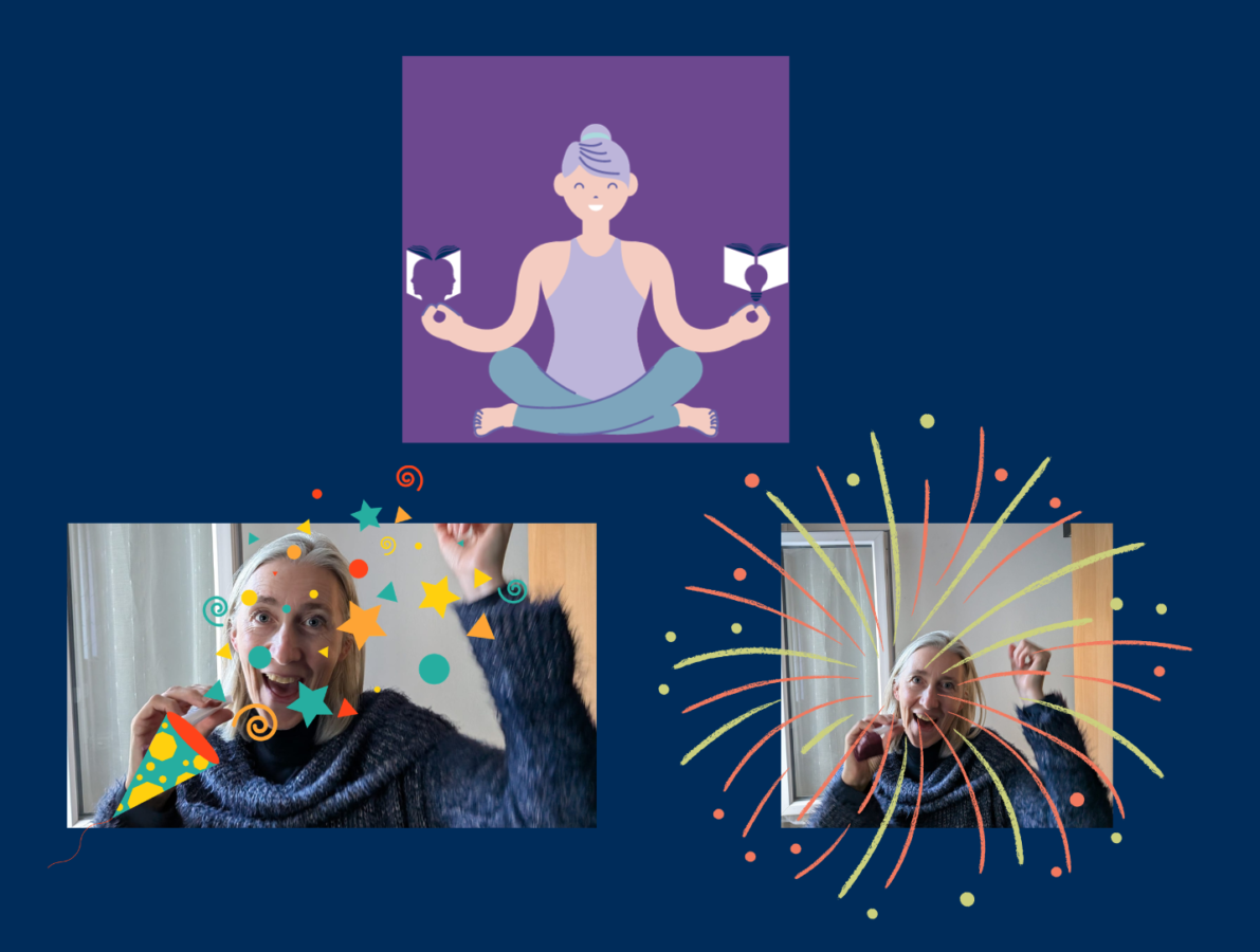 Sophie Ame célébrant avec joie et cotillons - Expression des émotions en développement personnel